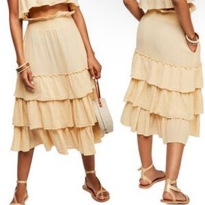 Free People Sea Breeze Ruffle Midi Skirt Butter Yellow